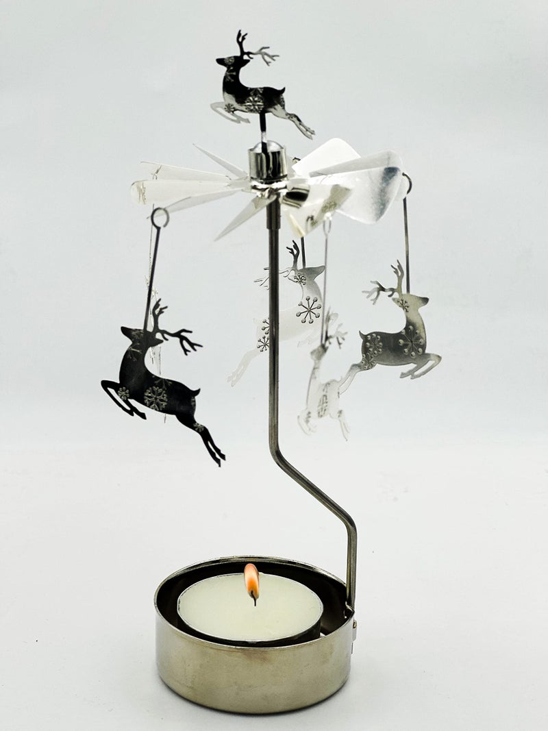 HOKHBCW Rotary Candle Holder Spinning Candleholder Metal Small Gift (Christmas Elk) - Image 1